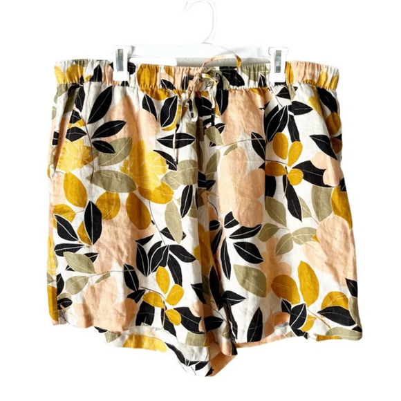 Rachel Zoe Shorts Women's 2X Jungle Print Tropical Botanical 100% Linen - Picture 1 of 8